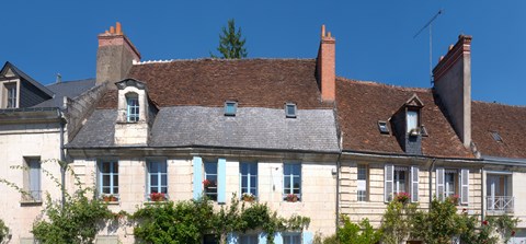 Framed Old houses in a town, Loches, Loire-et-Cher, Loire, Touraine, France Print