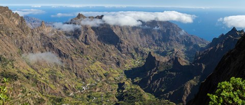 Framed High angle view of valley with mountains, Santo Antao, Cape Verde Print