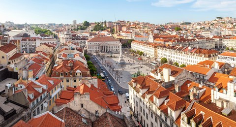 Framed High angle view of the Rossio Square, Lisbon, Portugal Print