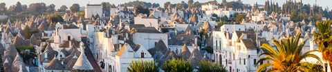 Framed High angle view of trulli houses in town of Alberobello, Bari Province, Puglia, Italy Print