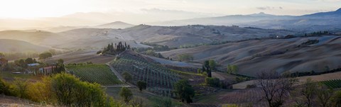 Framed Valley at sunrise, Val d&#39;Orcia, Tuscany, Italy Print