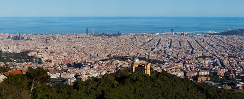 Framed Aerial View of Barcelona and Mediterranean, Spain Print
