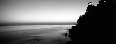 Framed Lighthouse on the coast in black and white, Bass Head Lighthouse Maine Print