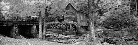 Framed Glade Creek Grist Mill, Babcock State Park, West Virginia, USA (Black &amp; White) Print