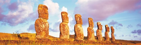 Framed 7 Statues on Easter Island Chile Print
