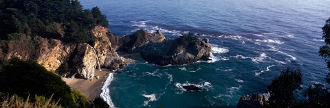 Framed Rock formations on the beach, McWay Falls, Julia Pfeiffer Burns State Park, Monterey County, Big Sur, California, USA Print