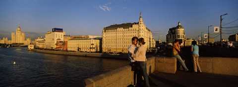 Framed Side profile of a couple romancing, Moskva River, Moscow, Russia Print