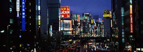 Framed Buildings lit up at night, Shinjuku Ward, Tokyo Prefecture, Kanto Region, Japan Print