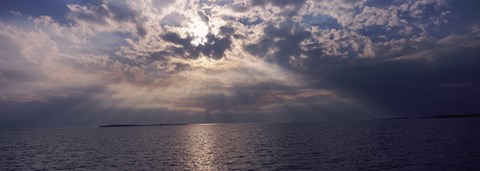 Framed Sunset over the sea, Gulf Of Mexico, Cedar Key, Levy County, Florida, USA Print