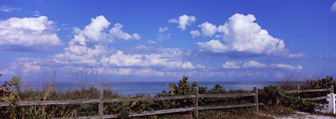 Framed Fence on the beach, Tampa Bay, Gulf Of Mexico, Anna Maria Island, Manatee County, Florida, USA Print