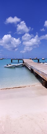 Framed Boats moored at a pier, Sandy Ground, Anguilla Print