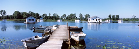 Framed Boathouses in a lake, Lake Erie, Erie, Pennsylvania, USA Print