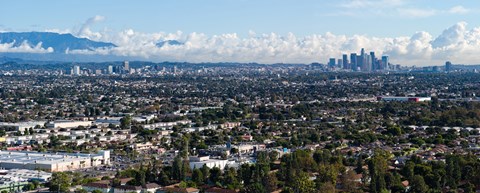 Framed City with mountain range in the background, Mid-Wilshire, Los Angeles, California, USA Print