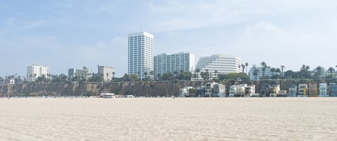 Framed Santa Monica Beach with buildings in the background, California, USA Print
