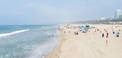 Framed Tourists on the beach, Santa Monica Beach, Santa Monica, Los Angeles County, California, USA Print