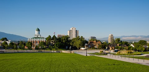 Framed Lawn with Salt Lake City Council Hall in the background, Capitol Hill, Salt Lake City, Utah, USA Print