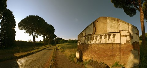 Framed Tombs and umbrella pines along the Via Appia Antica, Rome, Lazio, Italy Print