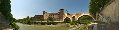 Framed Bridge across a river, Pons Fabricius, Tiber River, Rome, Lazio, Italy Print