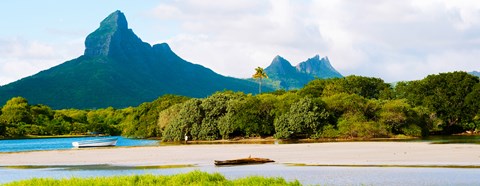 Framed Rempart and Mamelles peaks, Tamarin Bay, Mauritius island, Mauritius Print