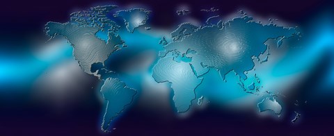 Framed Flat world map on blue background Print