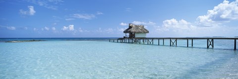 Framed Jetty and Dive Shack at Tikehau Village, Tuamotu Archipelago, French Polynesia Print