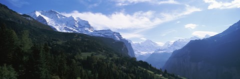 Framed Snow covered mountains, Swiss Alps, Wengen, Bernese Oberland, Berne Canton, Switzerland Print