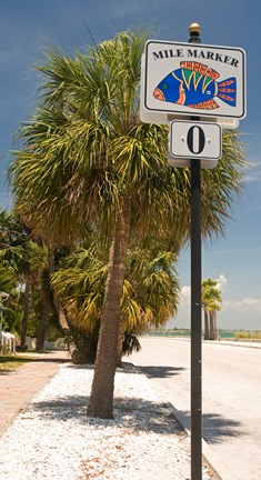 Framed Mile marker zero at Pass-A-Grille, St. Pete Beach, Tampa Bay Area, Tampa Bay, Florida, USA Print