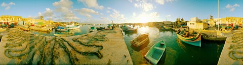 Framed Boats at harbor, Malta Print