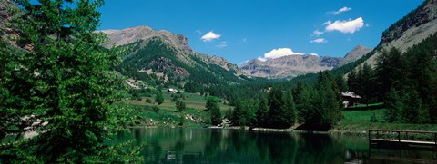 Framed Reflection of trees in a lake, Estenc Valley, French Riviera, France Print