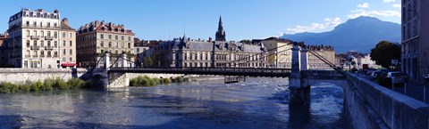 Framed Chain bridge over a river, Grenoble, Rhone-Alpes, France Print