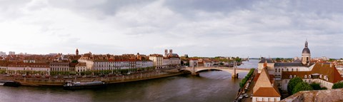 Framed Buildings at the waterfront, Chalon-Sur-Saone, Saone-Et-Loire, Burgundy, France Print