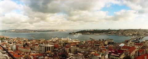 Framed High angle view of a city with cruise ship, Istanbul, Turkey Print