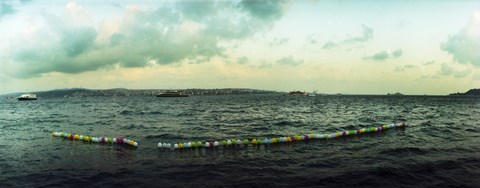 Framed String of balloons on the Bosphorus Strait, Istanbul, Turkey Print