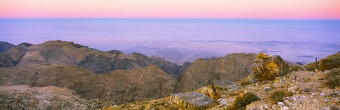 Framed Sea viewed from a mountain top at dusk, Jordan Print