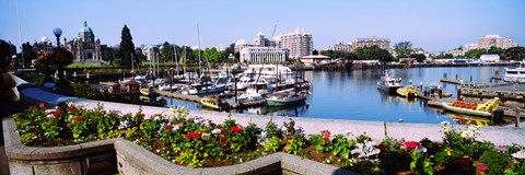 Framed Boats at Inner Harbor with Parliament Building in the background, Victoria, British Columbia, Canada Print