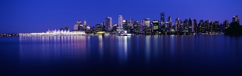 Framed Vancouver skyline at night, British Columbia, Canada Print