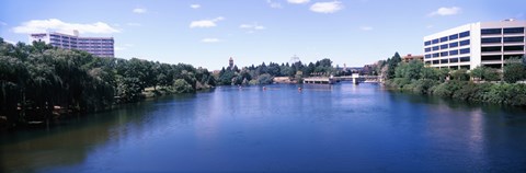 Framed Buildings at the waterfront, Spokane River, Spokane, Washington State, USA Print