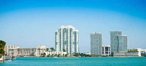 Framed Modern buildings at the waterfront, Miami, Florida, USA 2013 Print