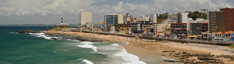 Framed Tourists on the Porto Da Barra Beach with Farol Da Barra Lighthouse in background, Salvador, Bahia, Brazil Print