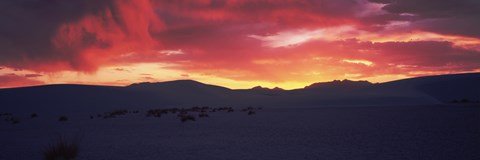 Framed Silhouette of a mountain range at dusk, White Sands National Monument, New Mexico Print