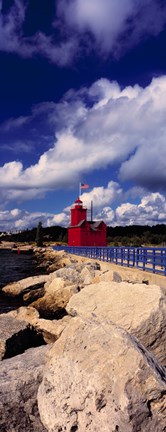Framed Lighthouse at the coast, Big Red Lighthouse, Holland, Michigan, USA Print