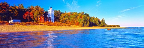 Framed Forty Mile Point Lighthouse on the beach, Michigan, USA Print