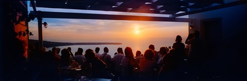Framed People looking at sunset, Santorini, Cyclades Islands, Greece Print