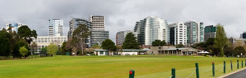 Framed Apartment buildings along Queens Road at edge of Albert Park Lake, Melbourne, Victoria, Australia Print