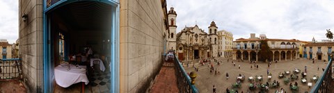 Framed Balcony overlooking the Plaza de la Catedral, Old Havana, Havana, Cuba Print