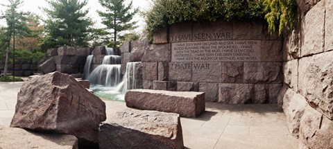 Framed Engraved memorial wall, Franklin Delano Roosevelt Memorial, Washington DC, USA Print