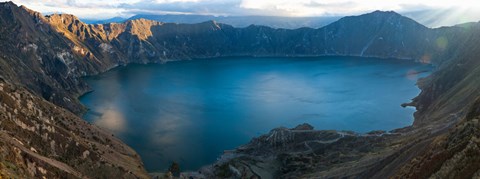 Framed Lake surrounded by mountains, Quilotoa, Andes, Cotopaxi Province, Ecuador Print