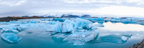 Framed Icebergs floating in glacial lake, Jokulsarlon, South Iceland, Iceland Print