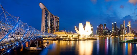 Framed Bridge across the river, Helix Bridge, Marina Bay Sands, Art Science Museum, Singapore City, Singapore Print
