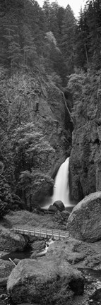 Framed Waterfall in black and white, Columbia River Gorge, Oregon, USA Print